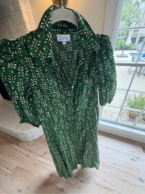 Livro Green block print shirt maxi Dress - S
